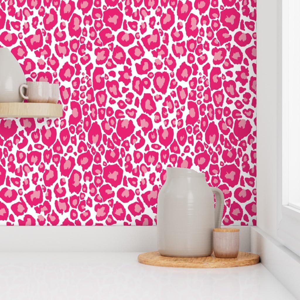 Spoonflower Peel & Stick Wallpaper 3ft x 2ft - Cheetah Print Pinks Animal Hot Pink Leopard Spots Cat Custom Removable Wallpaper