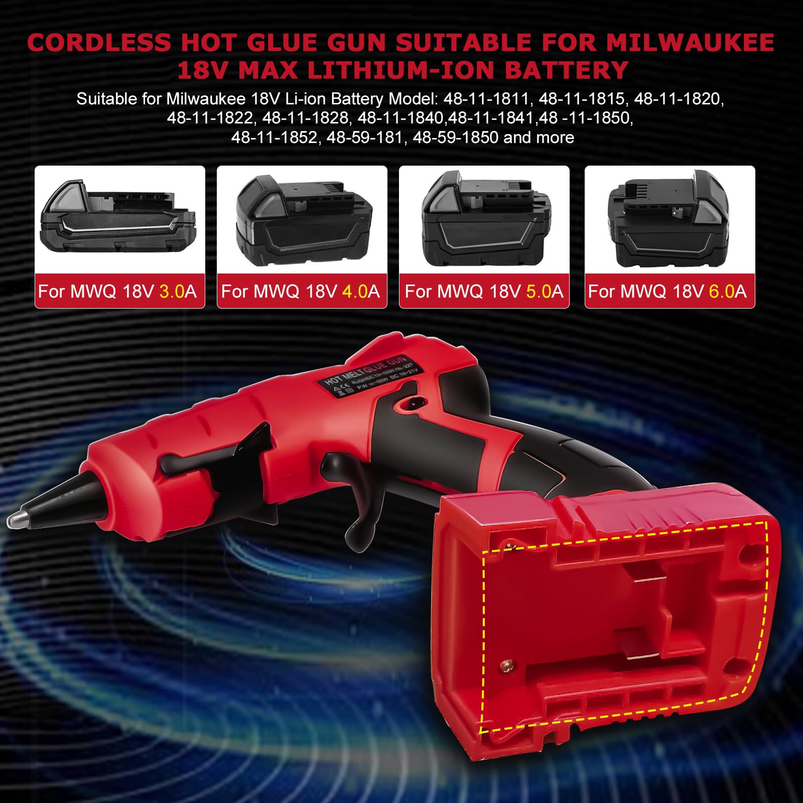 Pistola de pegamento caliente inalámbrica para Milwaukee, adecuada para batería de iones de litio Milwaukee de 18 V, pistola de pegamento de precalentamiento rápido de 30 segundos con 30 barras de