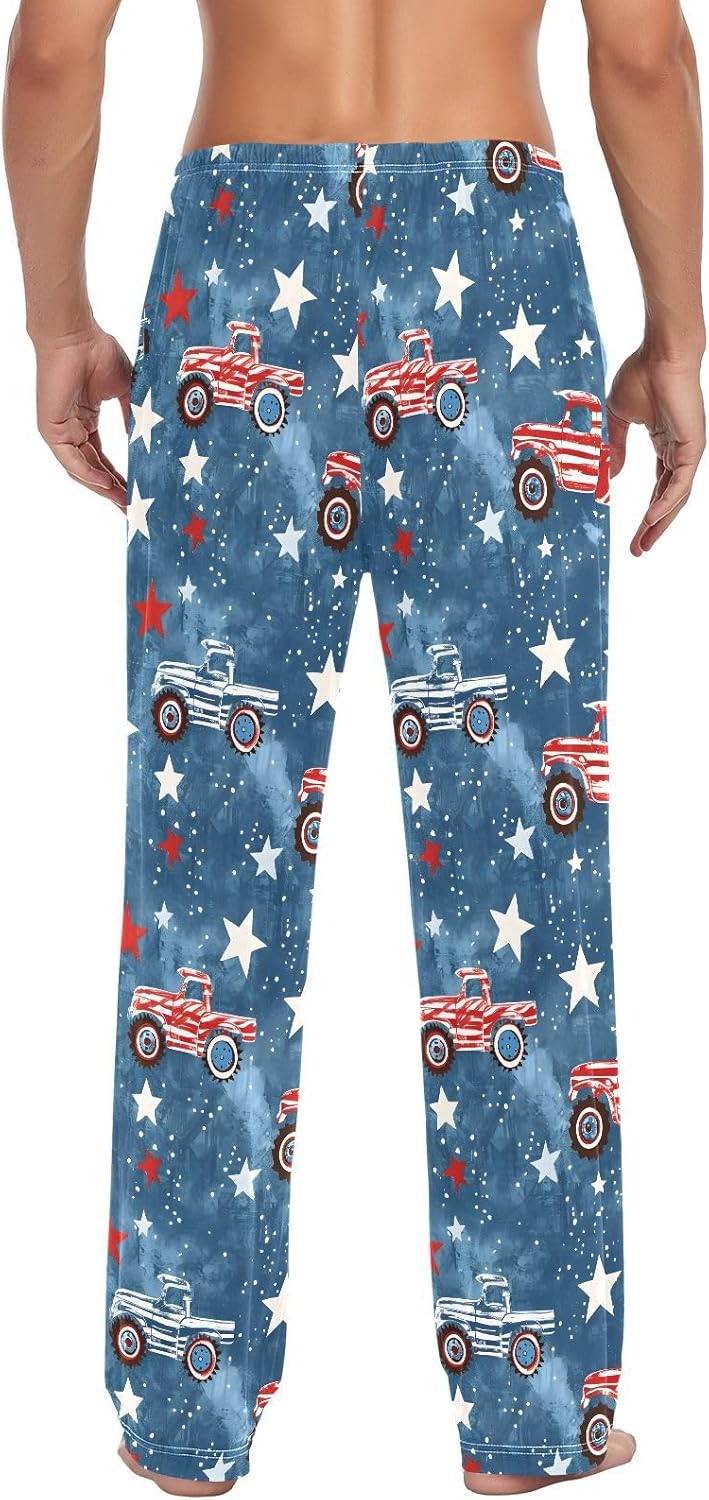 ALAZA Monster Truck Stars Men's Pajama Pants Men Cotton Pajama Bottoms with Pockets, S