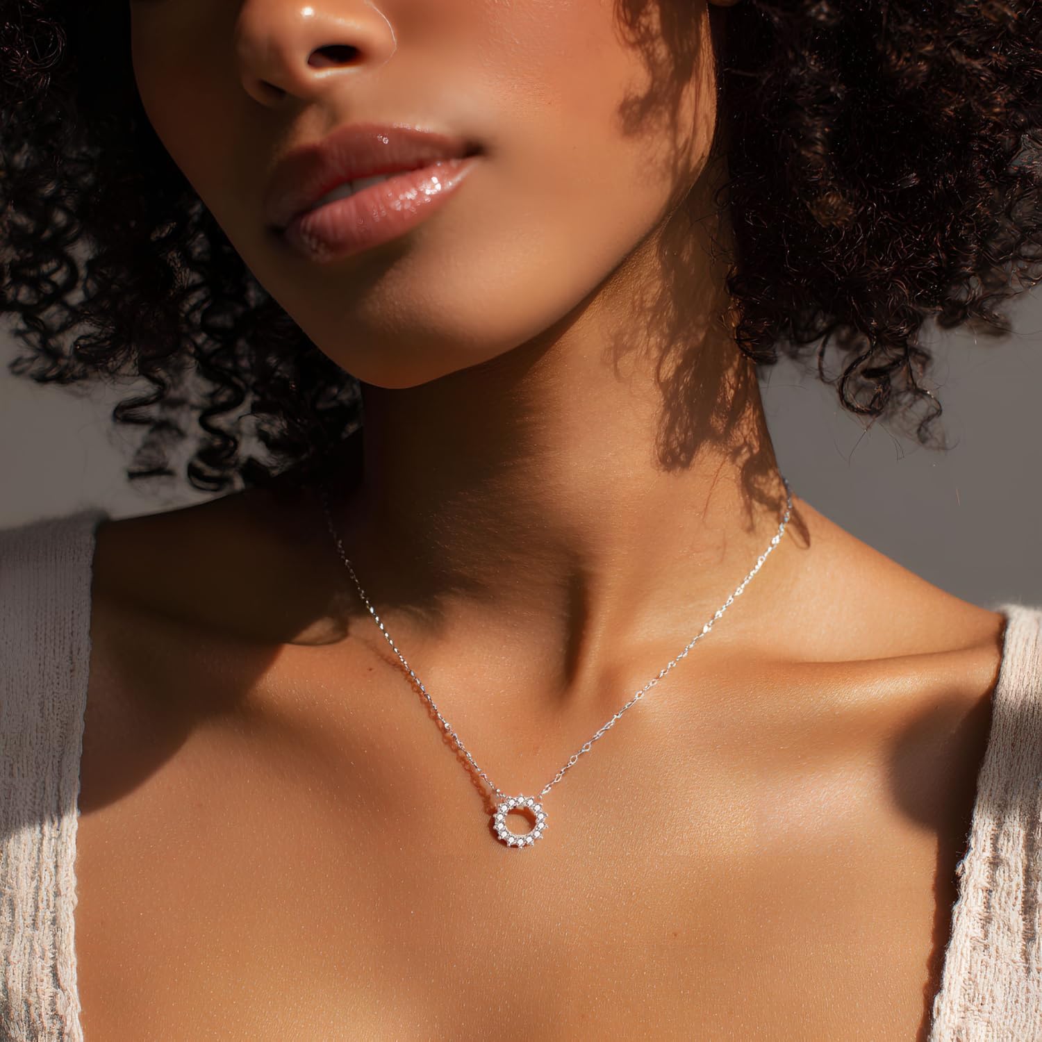 Sterling Silver Necklace for Women Dainty Open Circle Pendant Sun Choker Necklace Trendy Plated Paved Sparkling Cubic Zirconia Necklace Jewelry - Image 3