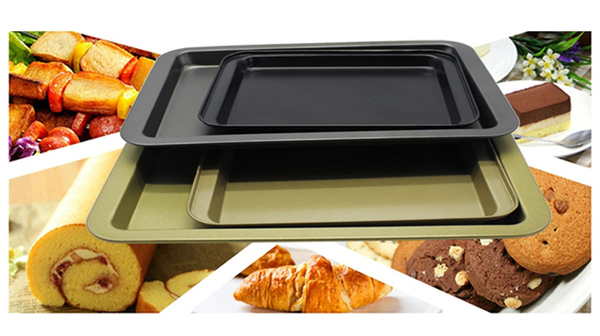 2 Teile/Satz Blech Kuchenform Antihaft Backblech Edelstahlplatte Backzubehör Backblech Set (Farbe : Gold) (Schwarz)