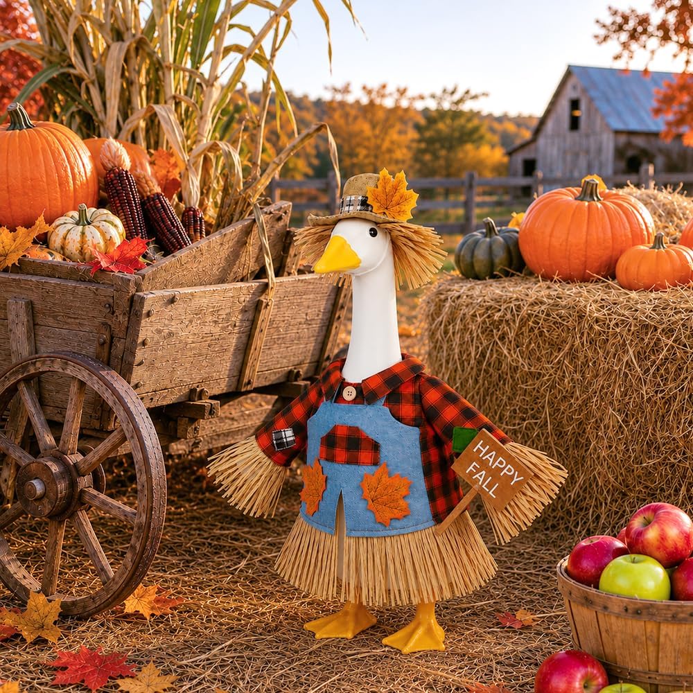 Fall Goose Outfit Scarecrow Porch Goose Clothes for Outdoor Lawn Decor