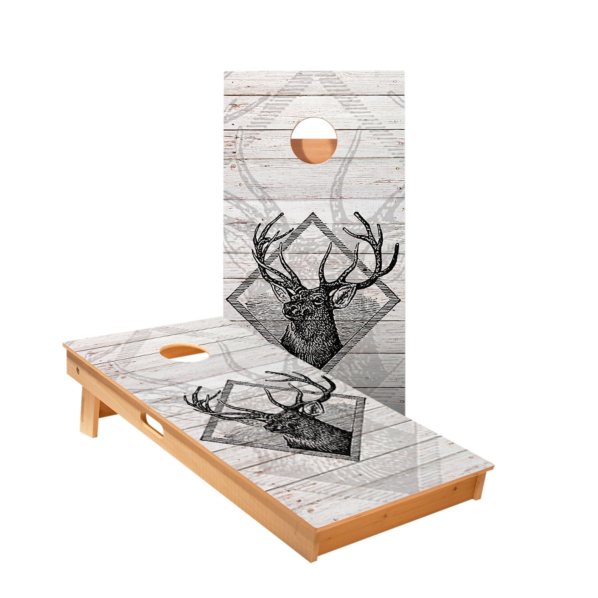 Skip's Garage Deer Hunter Cornhole Boards - Includes (2) Boards (Resin Bags) + (1) Case & (2) Hole Lights