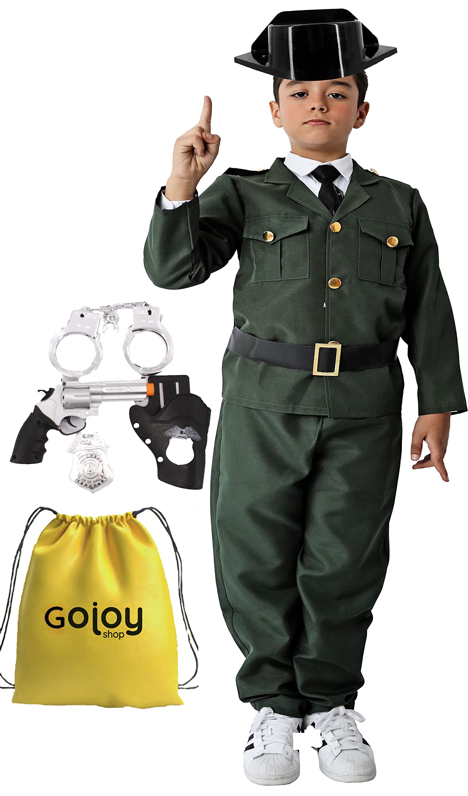 Gojoy shop-Disfraz de Guardia Civil Niños y Adulto para Carnaval Halloween (Contiene:Gorro,Disfraz,Esposas,Cinturón,Pistora Juguete y Mochila de Cuerdas.)