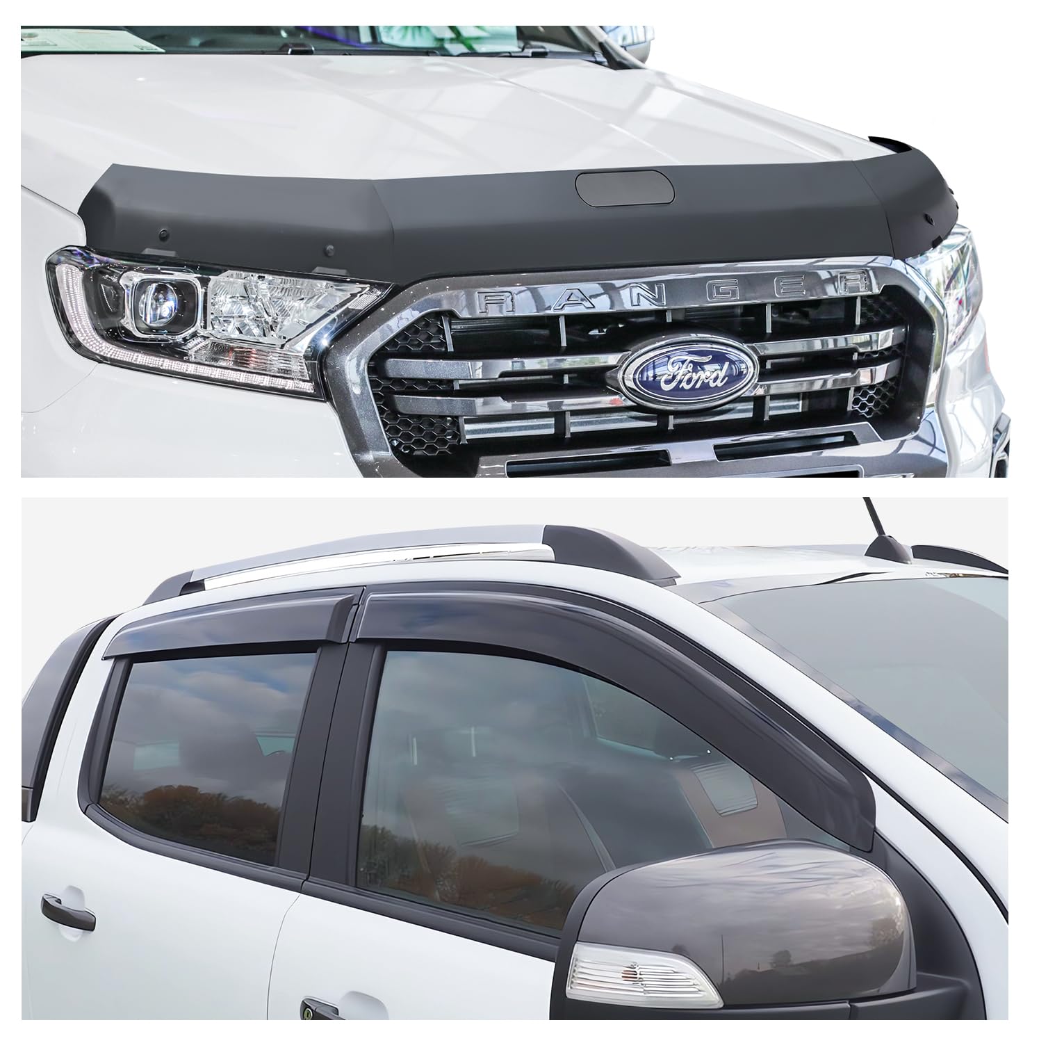 Windabweiser Motorhauben-Deflektor Set für Ford Ranger T7 T8 2016-2022 Wildtrak Raptor Steinschlagschutz Lackschutz
