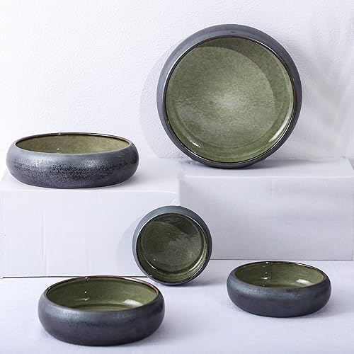 Miniatura 4 de Uaral Juego de 2 cuencos de cerámica de 8.5 pulgadas, color negro y grande, 50 onzas, color negro y verde