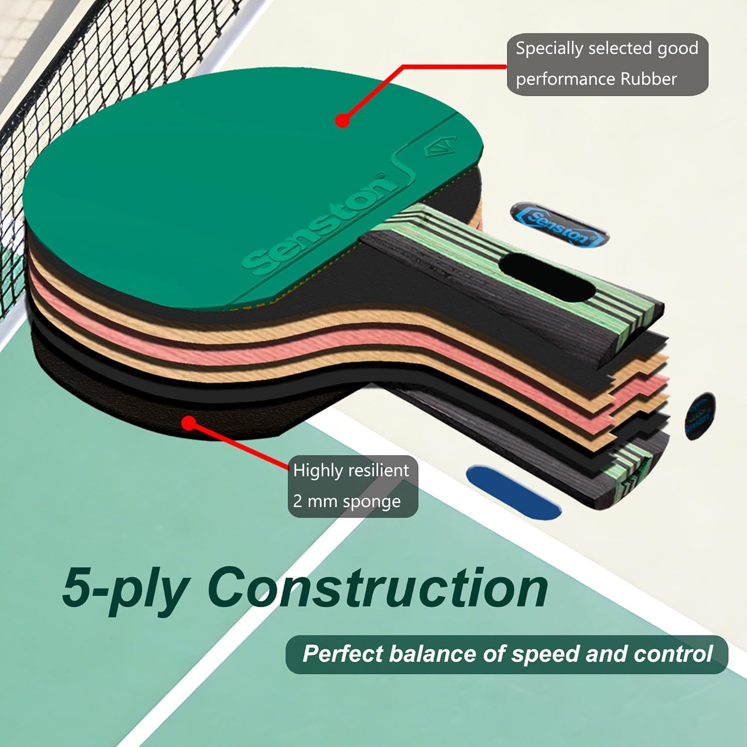 Senston Ping Pong Paddles Family Entertainment 4-Pack Table Tennis Paddles for Entertainment or Competition