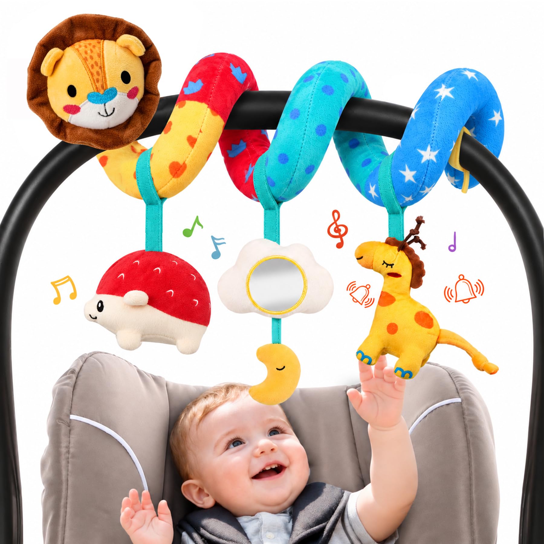 URMYWO Spiral Car Seat Toys for Babies 0-6 Months, Newborn Stroller Toy