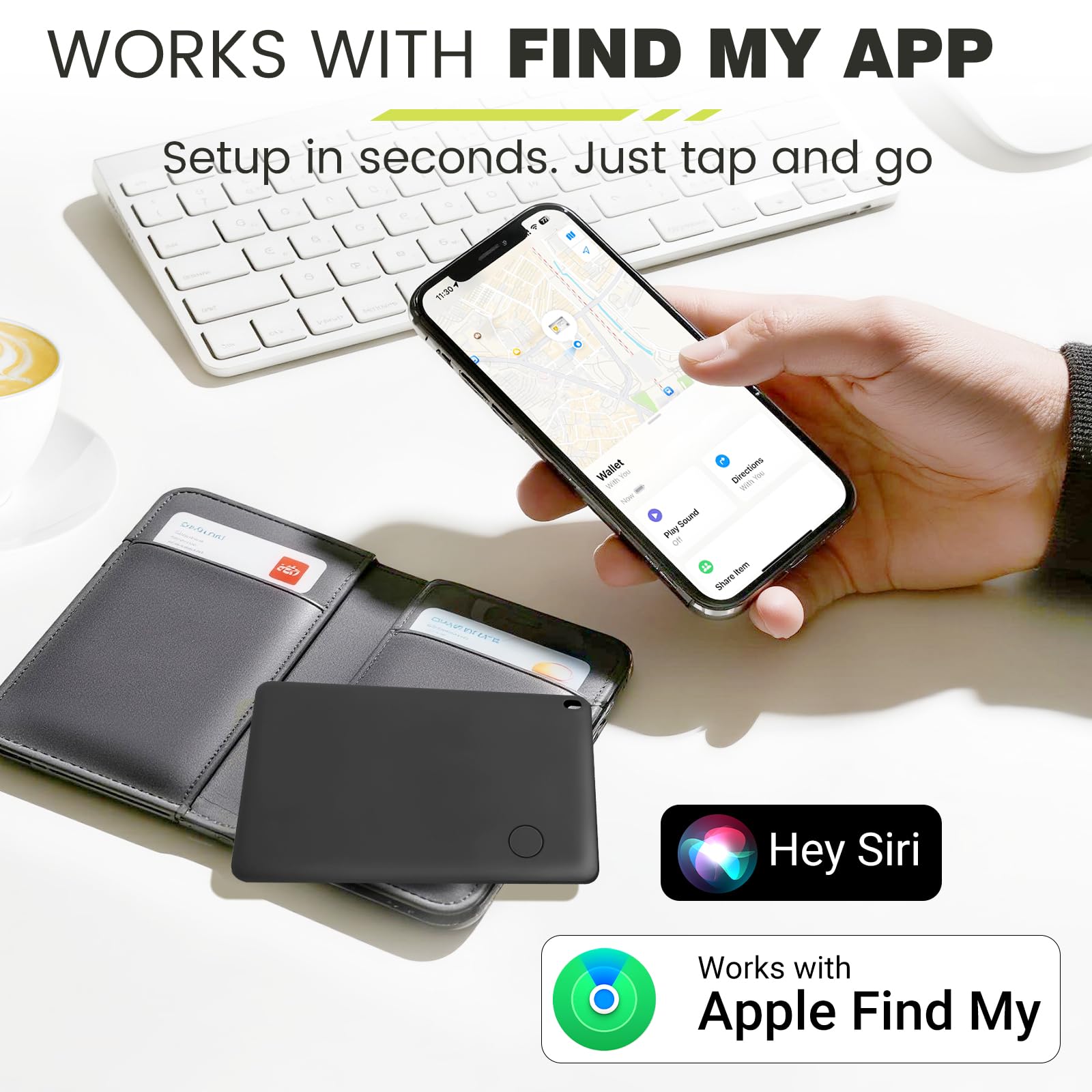 Scheda di monitoraggio del portafoglio compatibile con Find My, scheda di tracciamento Bluetooth per portafoglio, ultra sottile, ricarica wireless, cercatore di chiavi impermeabile e tracker