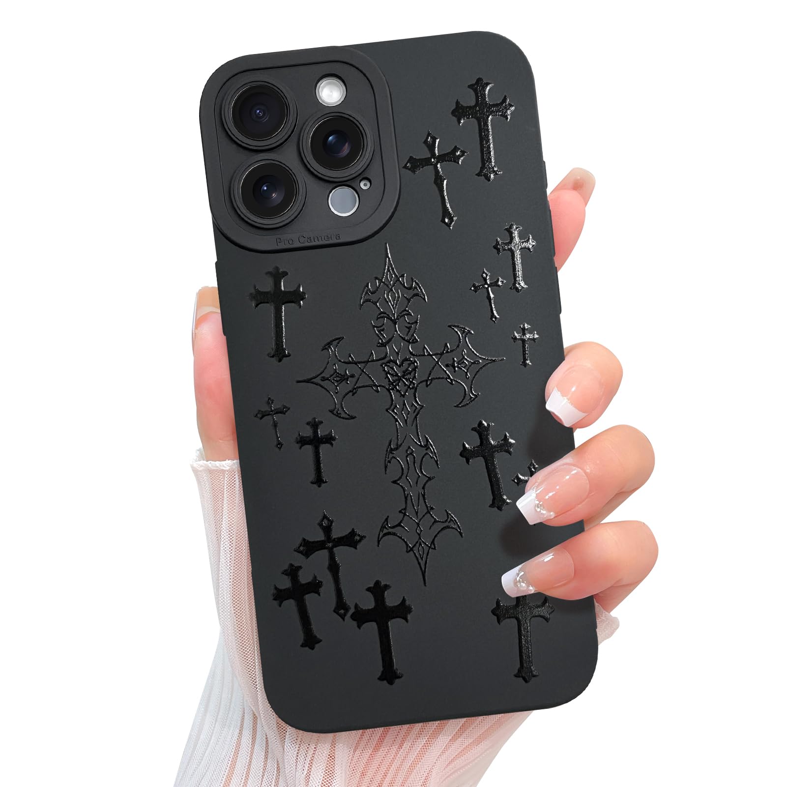 KANGHAR for iPhone 15 Pro Case Aesthetic Blessed Cross Jesus Christian Goth Designed for Women Girls Men, Full Camera Protection Slim Fit Soft TPU
