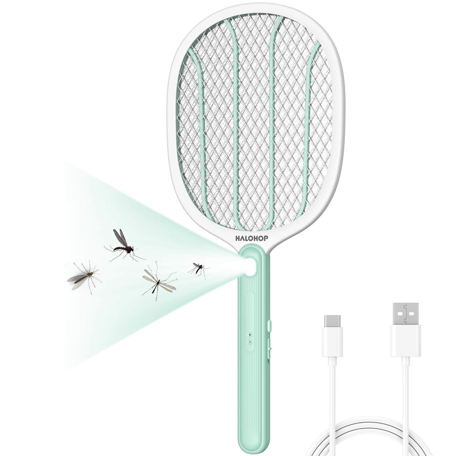 HalohopMosquito Bat with LED Light, 30% Bigger Mosquito Racket, Rechargeable Electric Fly Swatter for Indoor and Outdoor, Mosquito Killer Bat with 6 Month Warranty (Green) (B0D62KV2Q7) Amazon Price History, Amazon Price Tracker
