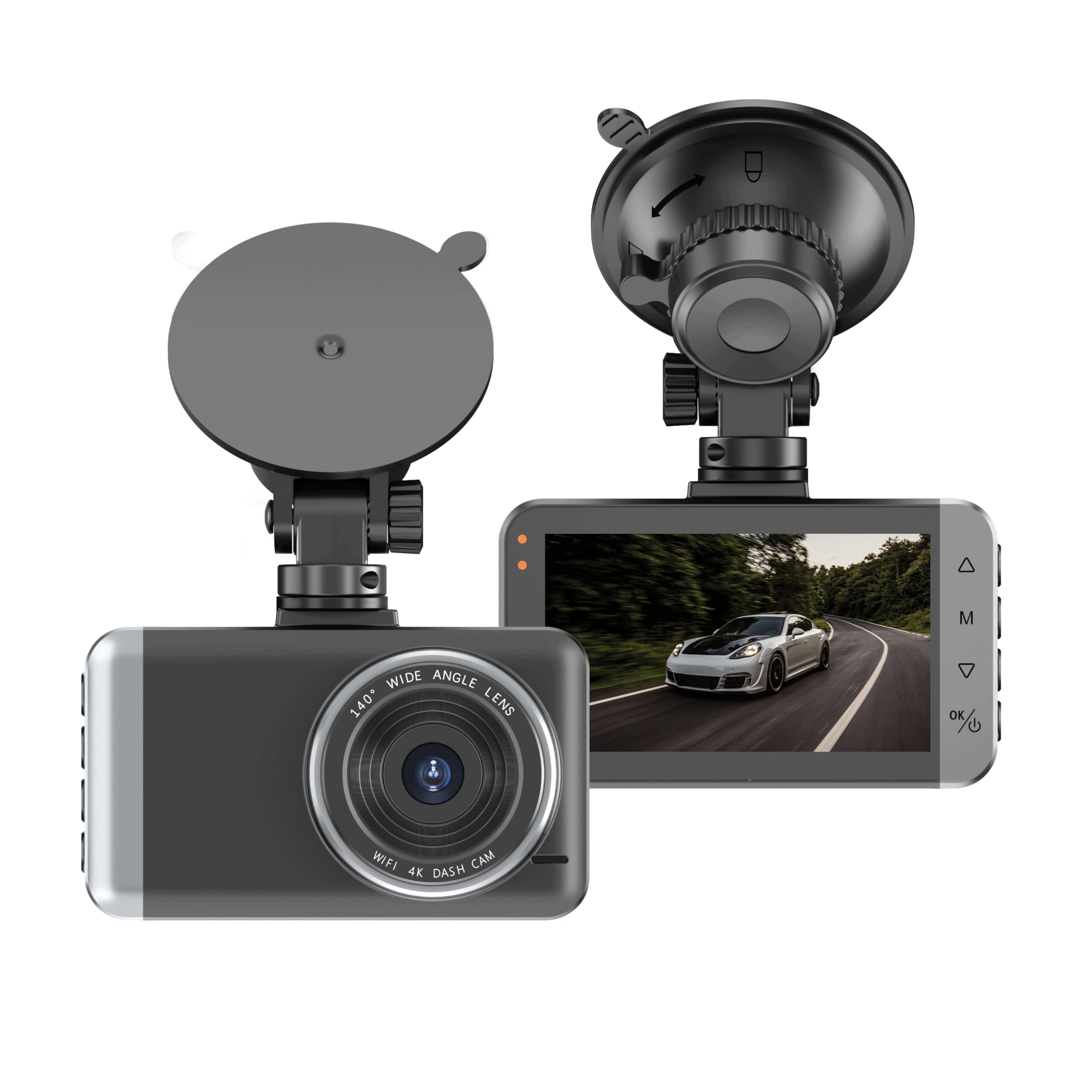 Green Lion Dash Camera Pro, Front & Rear, Super Night Vision, 3'' IPS HD Display, Functional Buttons, 140° Wide Angle Lens, 360° Rotation, Up to 256GB Card Support, WiFi-App Control, Car Power Outlet