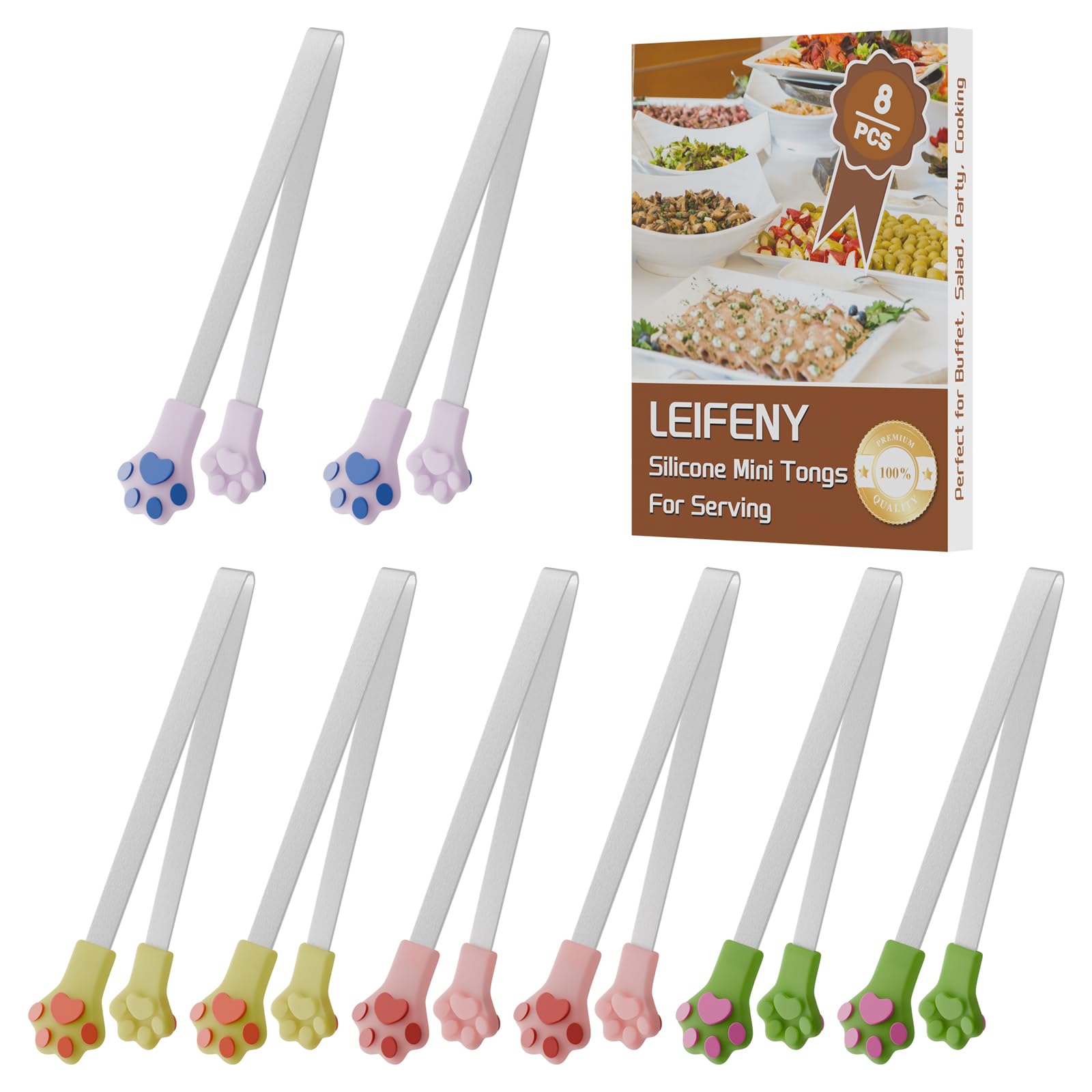 Cute Cat Paw Tongs - 8 Pack Mini Silicone Tongs -1 Cute Cat Paw Tongs - 8 Pack Mini Silicone Tongs -1