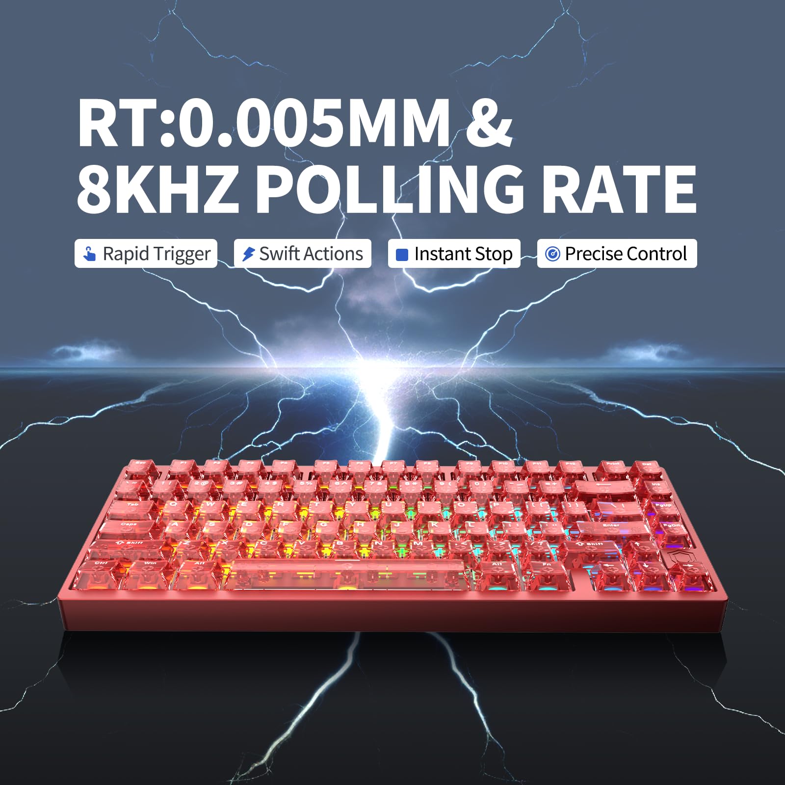 IROK MG75PRO 81-klawiszowa przewodowa klawiatura mechaniczna z przełącznikiem magnetycznym, efekt Halla, aluminium 8 kHZ/ARGB/CNC, struktura płyty do gier (czerwona)