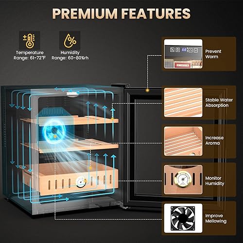 Miniatura 2 de Humidor eléctrico termostático de 50 litros, 300 unidades de humador de cigarros grande, gabinete de control de temperatura de enfriamiento y