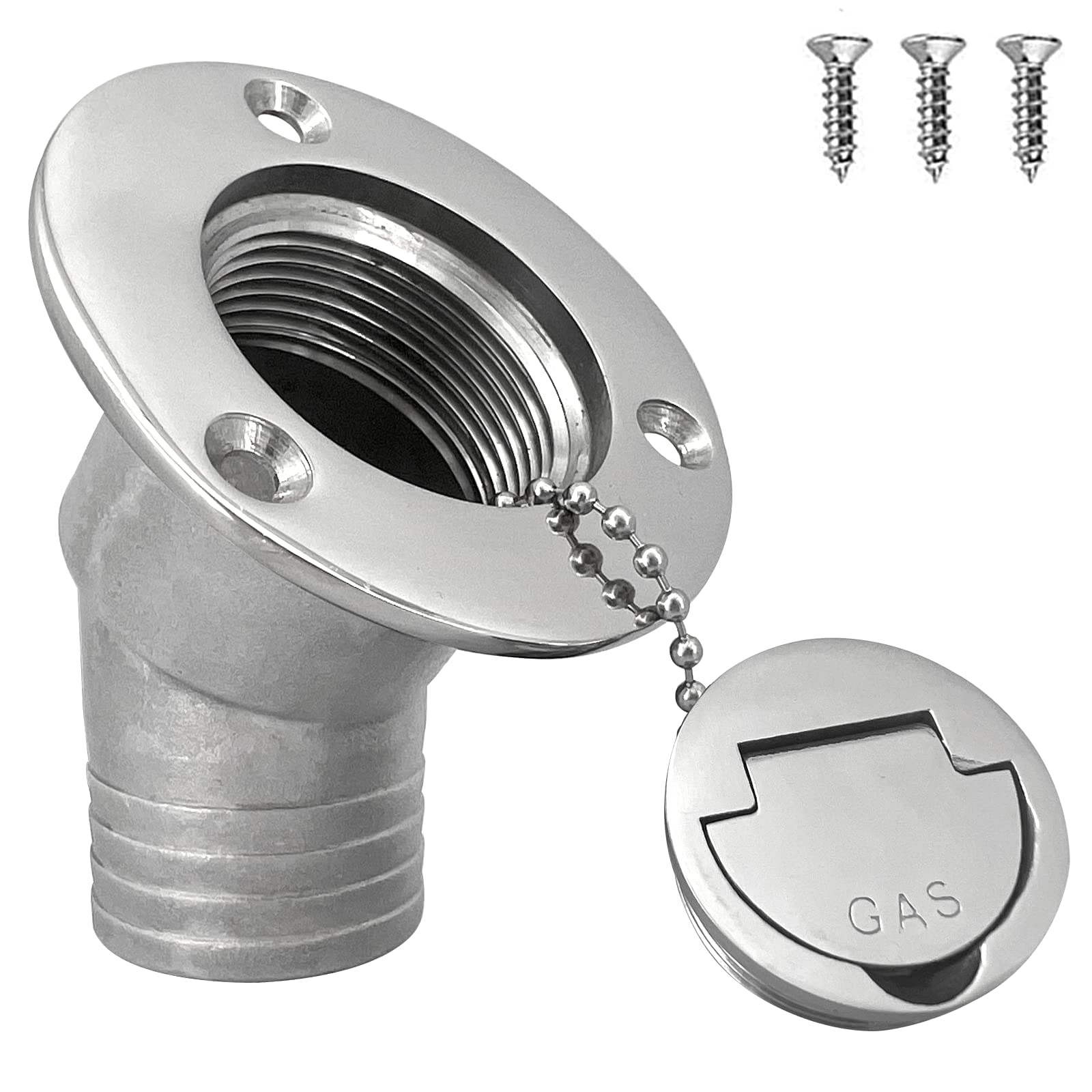 ISURE MARINE 2"(50mm) Boat Gas Deck Fill/Filler with Keyless Cap with Screws, Marine Mirror Polished 316 Stainless Steel Hardware Angled Neck for Boat Yacht Caravan
