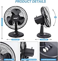 Vista 5 de BEYOND BREEZE Oscillating Table Fan Quiet 3-Speed 12-Inch Adjustable Tilt Fan with Safety Grill, Ideal for Home, Office, Dorm, Black