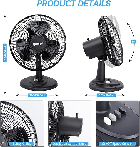 Miniatura 5 de BEYOND BREEZE Ventilador de mesa oscilante, silencioso ventilador de inclinación ajustable de 3 velocidades de 12 pulgadas con parrilla de