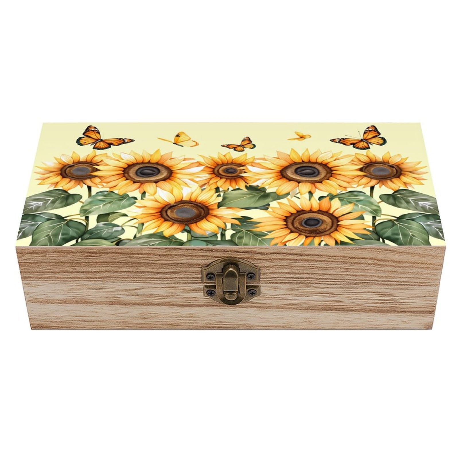 asbwuo Sunflower & Butterfly Vintage Wooden Keepsake Box