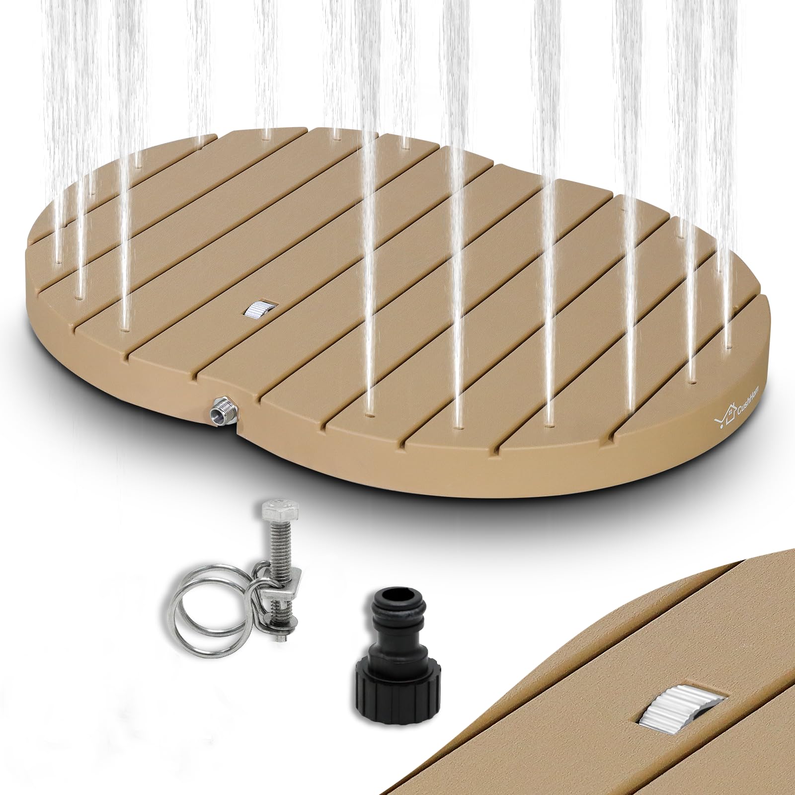CCLIFE Ducha De Suelo Exterior Jardin con Ruedas,Altura De la Fuente 4m,PP,Antideslizante, para Acampar En El Jardín,Madera