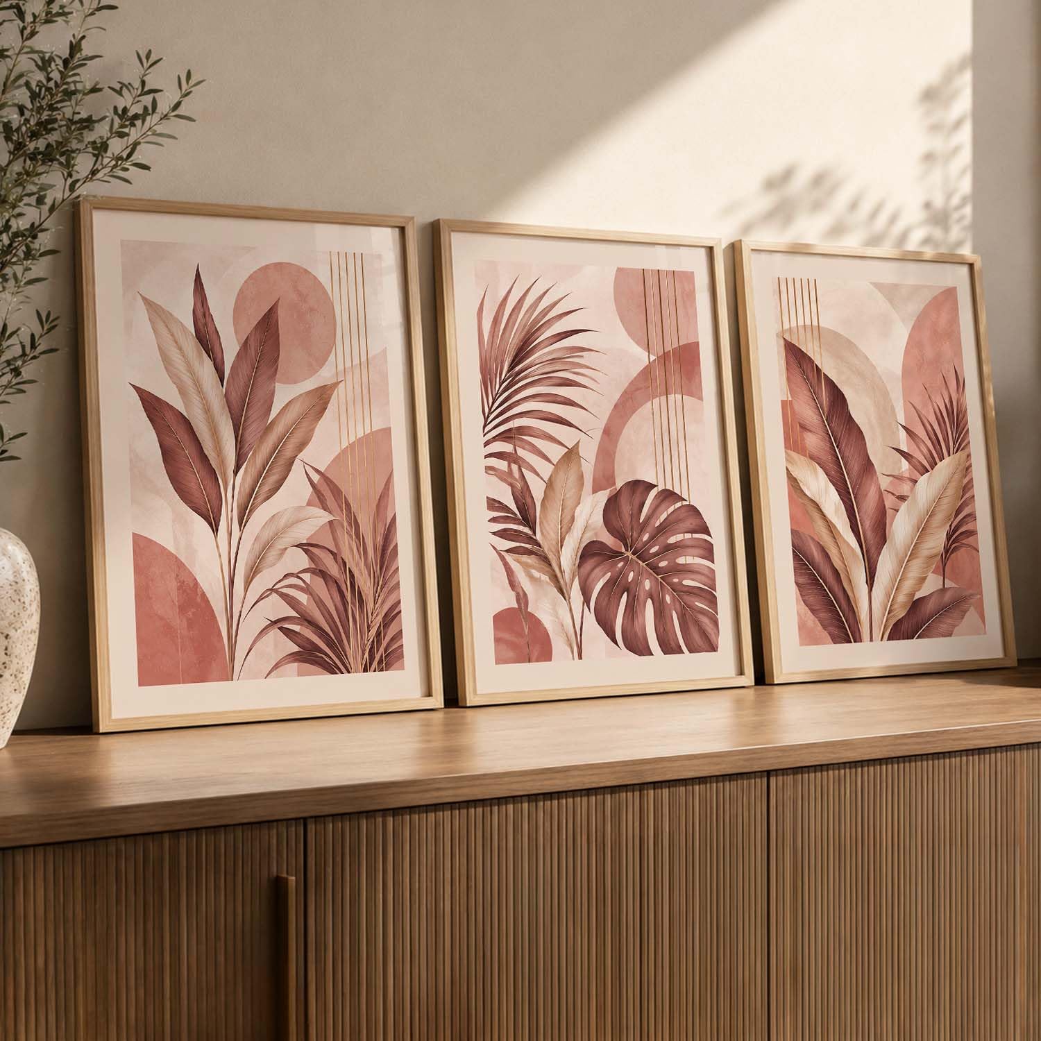 Bohemian Floral Wall Art Set - 3 Prints with Frame -7