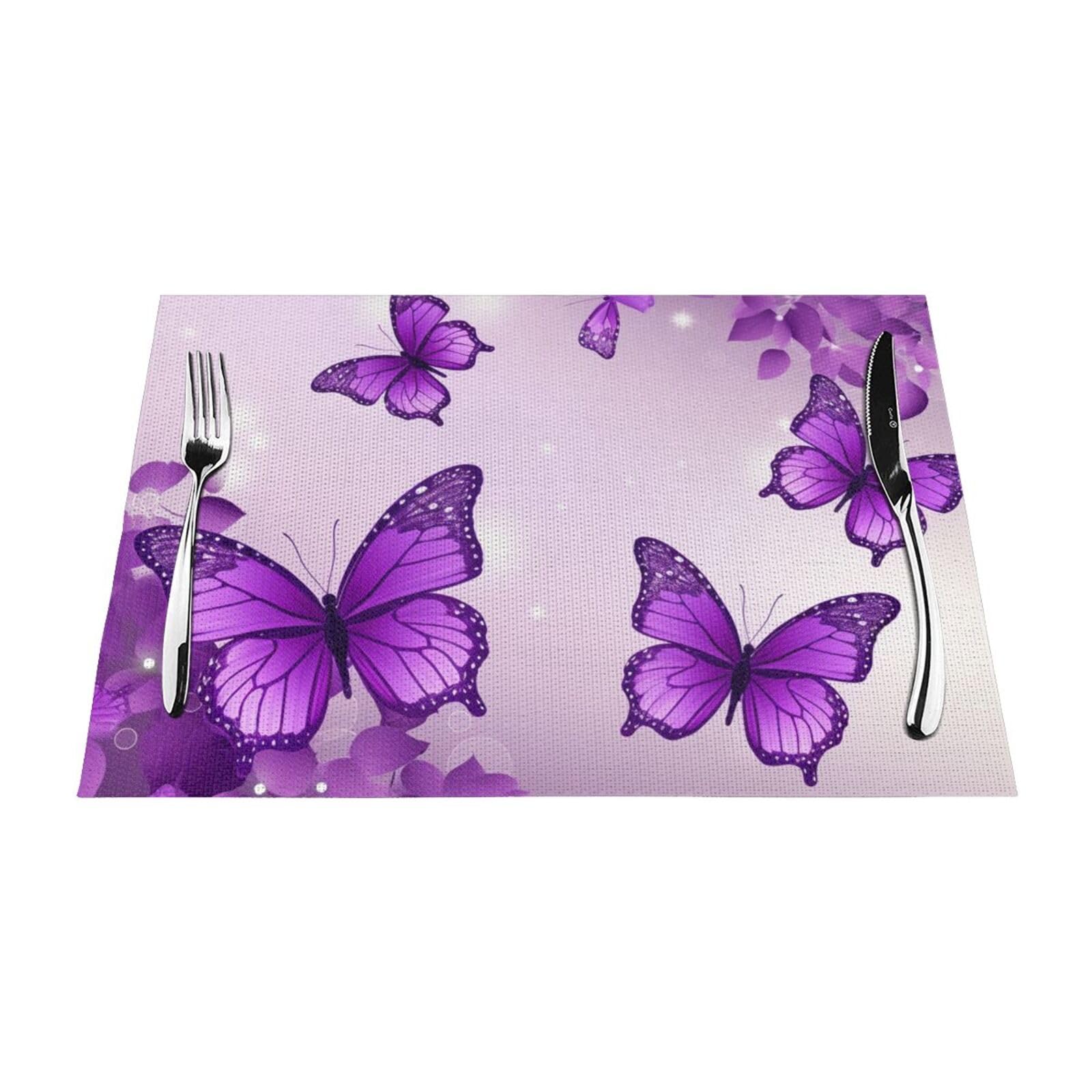 Sets de table tissés papillons violets 45x30 cm résistants à la chaleur pour table de cuisine