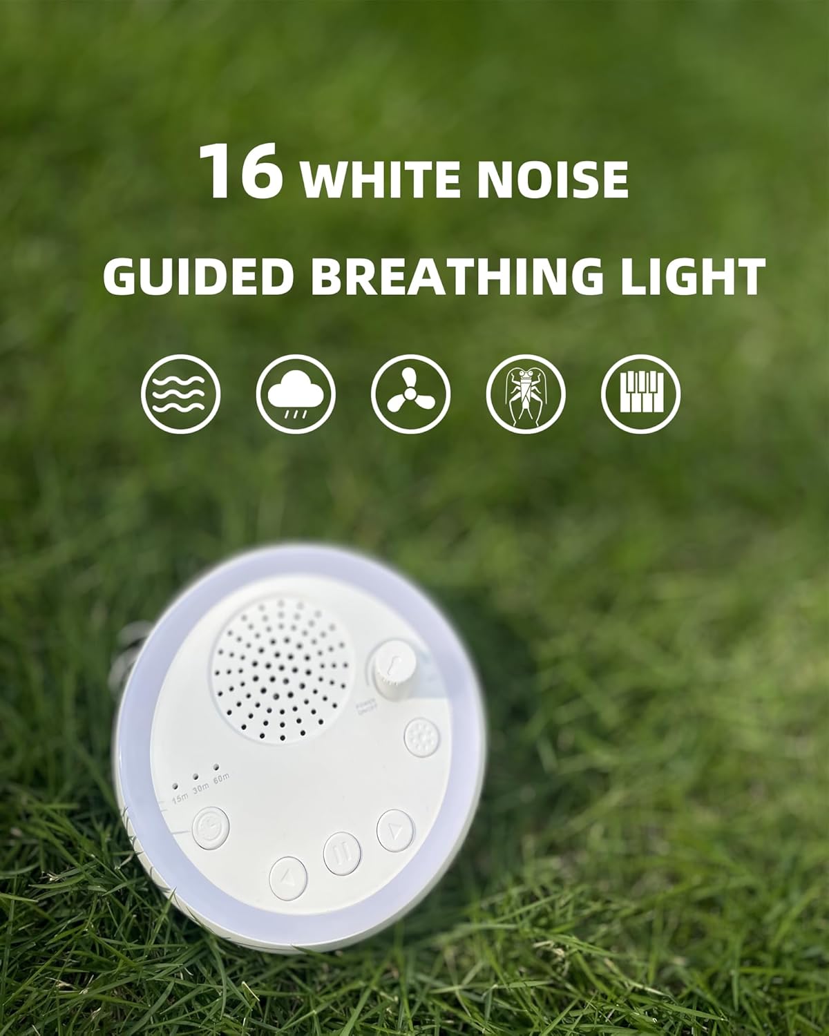 White Noise Machine with Guided Breathing Light - Cordless & Portable for Home, Travel, Baby and Adult Sleep