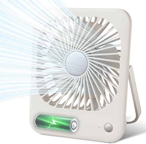 BEYOND BREEZE Ventilador de escritorio con pilas, mini ventilador portátil recargable de viaje, plegable de 180 con 3 velocidades para el hogar,