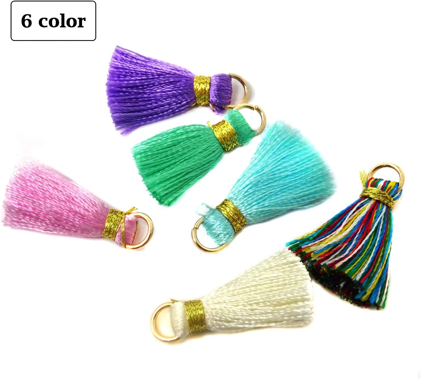 HONBAY 60PCS Colorful Mini Tassels Mini Tiny Craft Tassels Charms Small Silk Tassels with Gold Jump Ring for Earring Jewelry Necklace Making Accessories Crafting Clothing (20mm) - Image 3