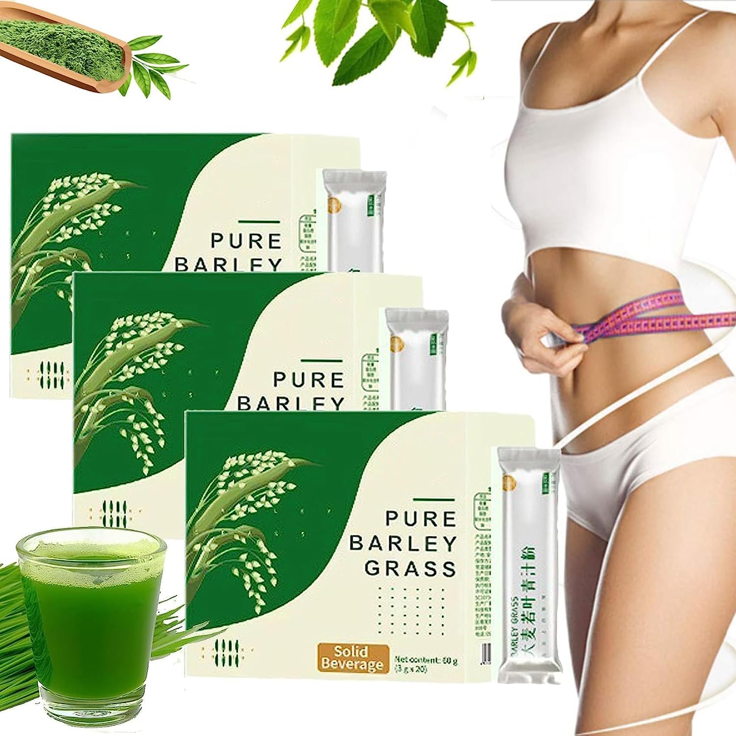 Naveta Barley Grass Powder 100% Pure & Organic,Naveta Organic Barley Grass Powder, Naveta Pure Organic Barley, for Stay up Late, Have Poor Living Habits,Be Good for Health 20 Bags/Box (3 Box)