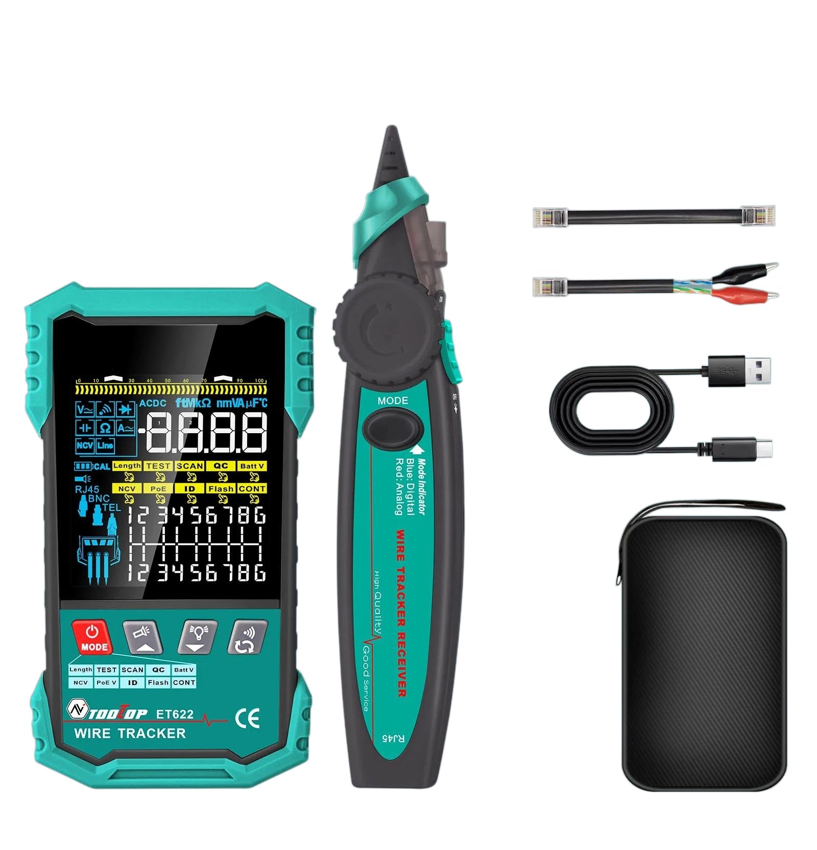 3.2-Inch Multifunctional 400M Network Cable Tester POE Test LAN Cable Mapping Multimeter NCV Telephone Line Tracker Tool(ET622 Without Multimeter function)