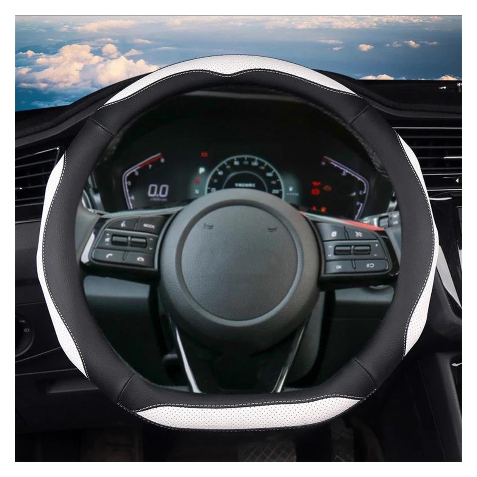 Anti-Scratch Steering Wheel Cover D Type 38CM Stering Wheel Cover Car Interior Accessories For Kia For Stinger For Soul 2018-2021 For Picanto(أبيض)