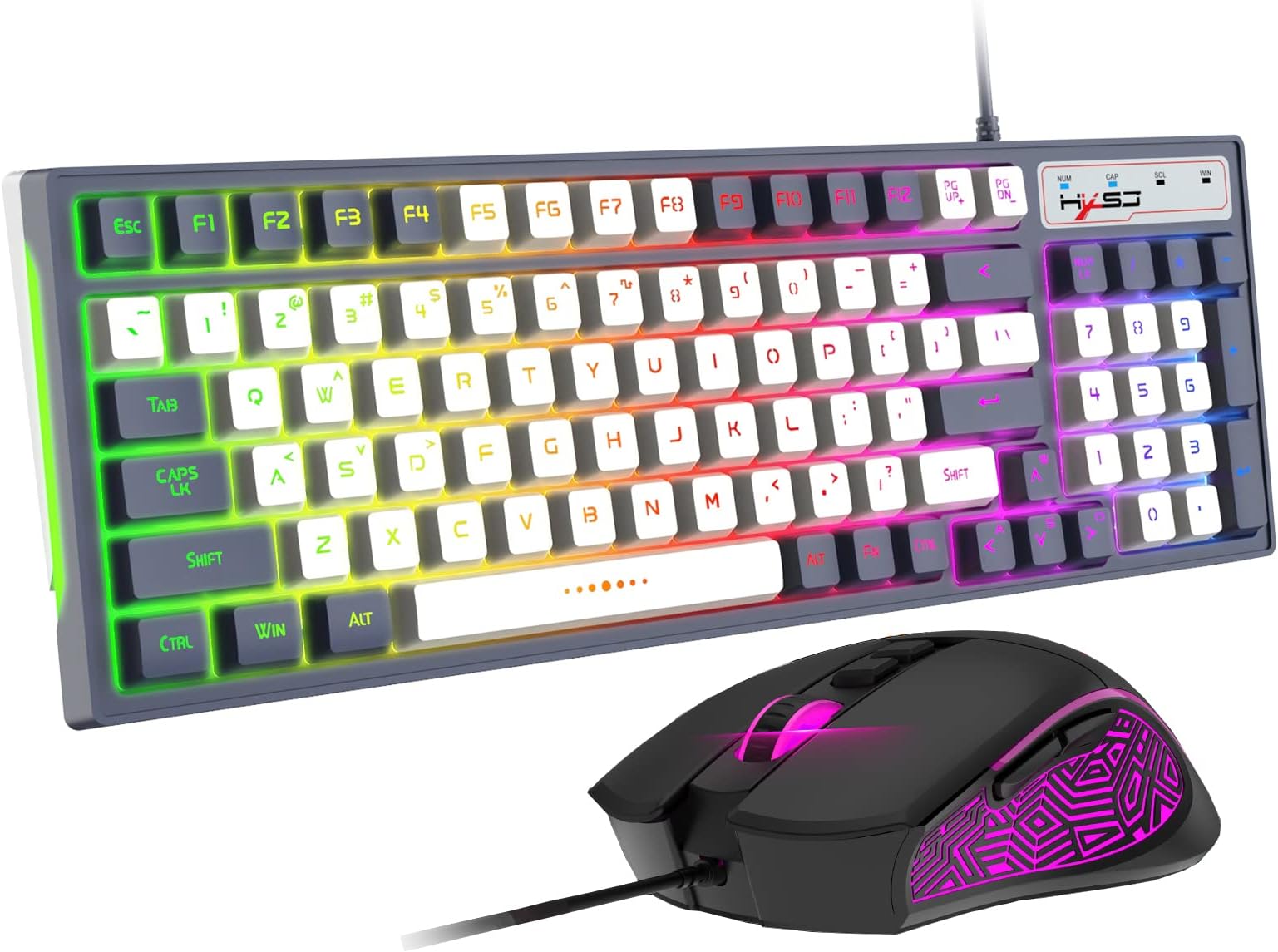 Wired Gaming Keyboard and Mouse Combo, 96 Key 8 Chroma LED RGB Backlight, 26Key Anti-Ghosting,Ergonomic Keyboard wuth Mechanical Feel, Adjustable 3600DPI Mice Compatible With PC Laptop PS4 Xbox