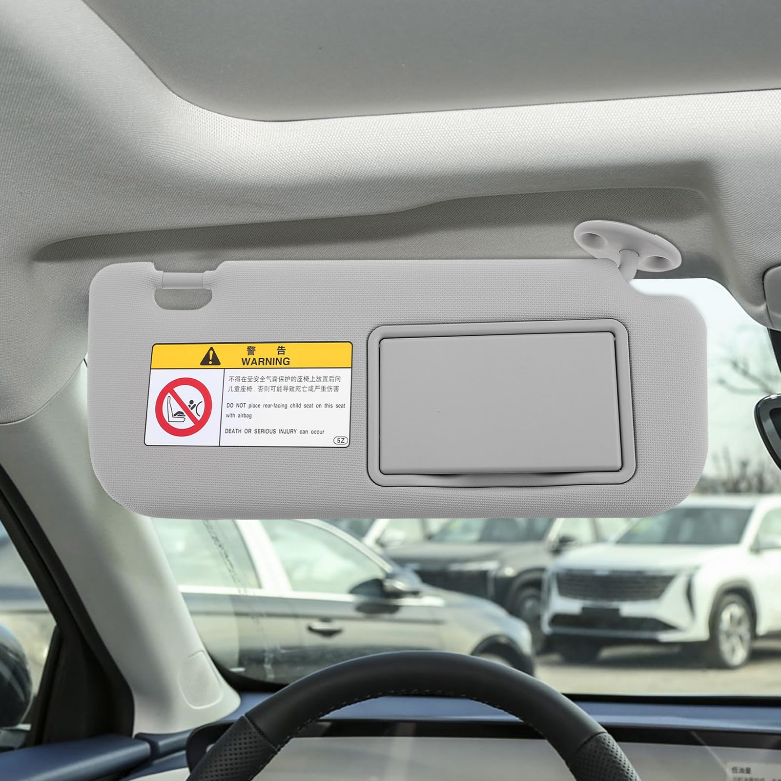 Visiera Parasole per Auto Lato Passeggero Destro Grigio con Specchio Integrato, Sostituzione Visiera Parasole con Installazione Semplice, Accessorio Interno per Protezione Solare