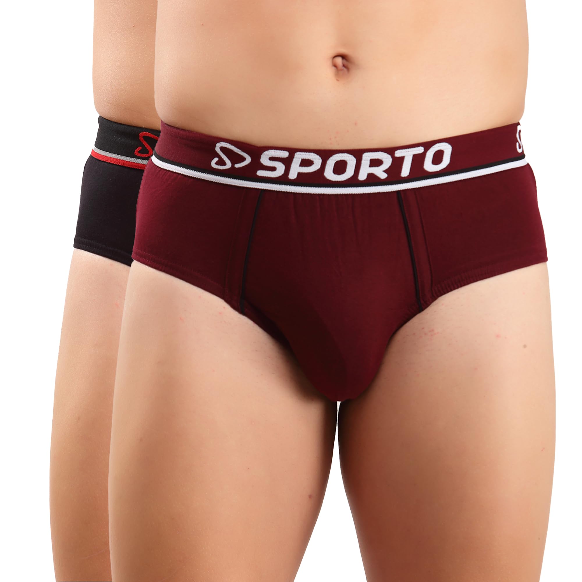 sporto by Macho Men's Pure Cotton Solid Brief Multicolor Pack of 2