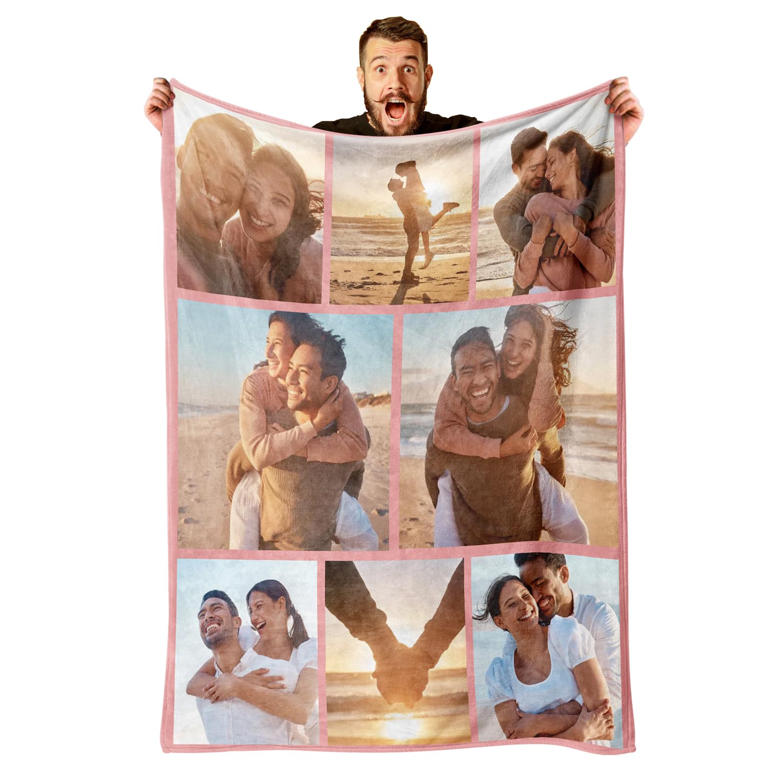 Gifxify Custom Photo Blanket Custom Blanket With Picture - Customised Blankets With Photos & Text - Personalised Flannel Fleece Throw Blankets - Customisable Gift For Birthday, Christmas (8 Photos)