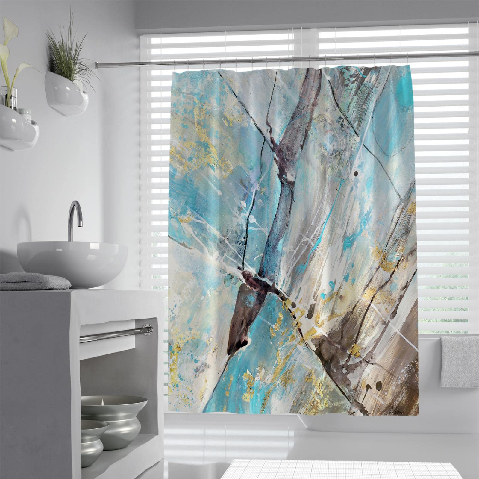Cortinas de Ducha de mármol Abstracto para el baño Tela Azul Cortina de Ducha de poliéster húmeda Cómoda Cortina de bañera de Secado rápido W240xL200cm