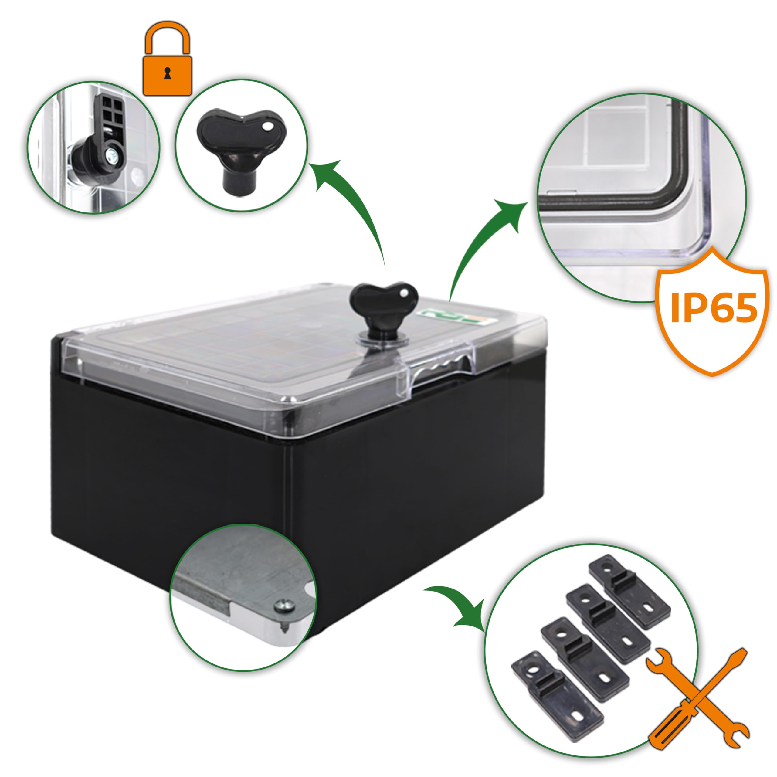 RSE Boîte de distribution étanche pour l'extérieur | IP65 | Boîtier en plastique ABS | Boîte électrique | Boîte électrique | Boîte de prise de jardin 300 x 400 x 220 mm