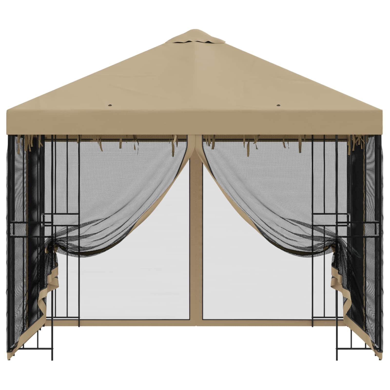 Gazebo da Giardino 3x3 m con 4 Pareti Laterali Beige