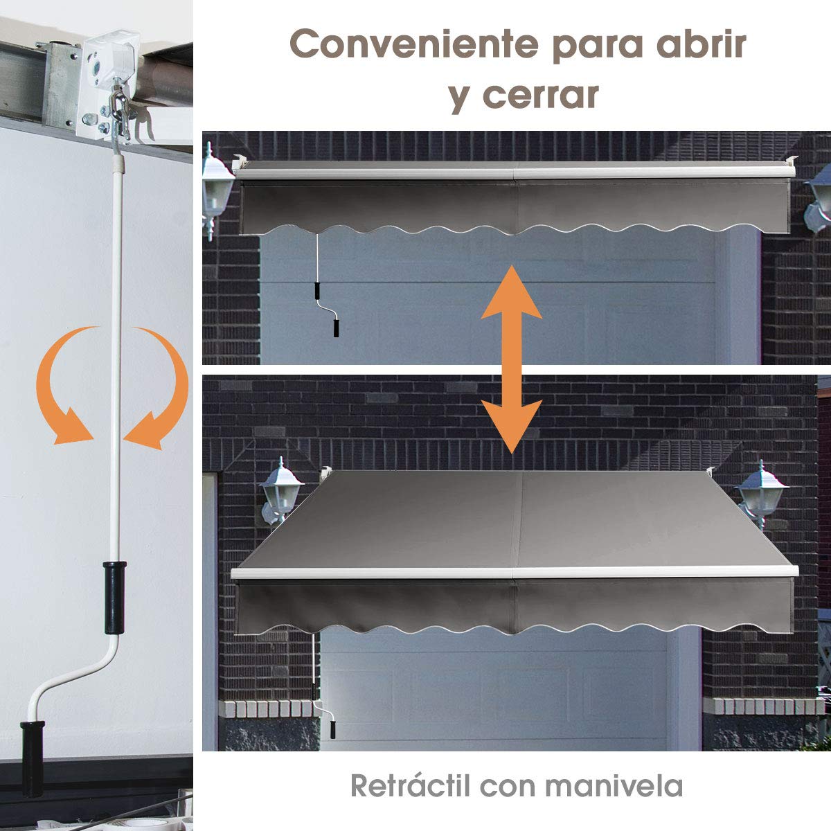 COSTWAY Toldo Manual Retráctil Plegable, Toldo para Ventana de Metal y Poliéster, Multifuncional Toldos Exterior con Manivela de Metal,Impermeable para Balcón y Veranda (2,45 x 2 m, Gris)