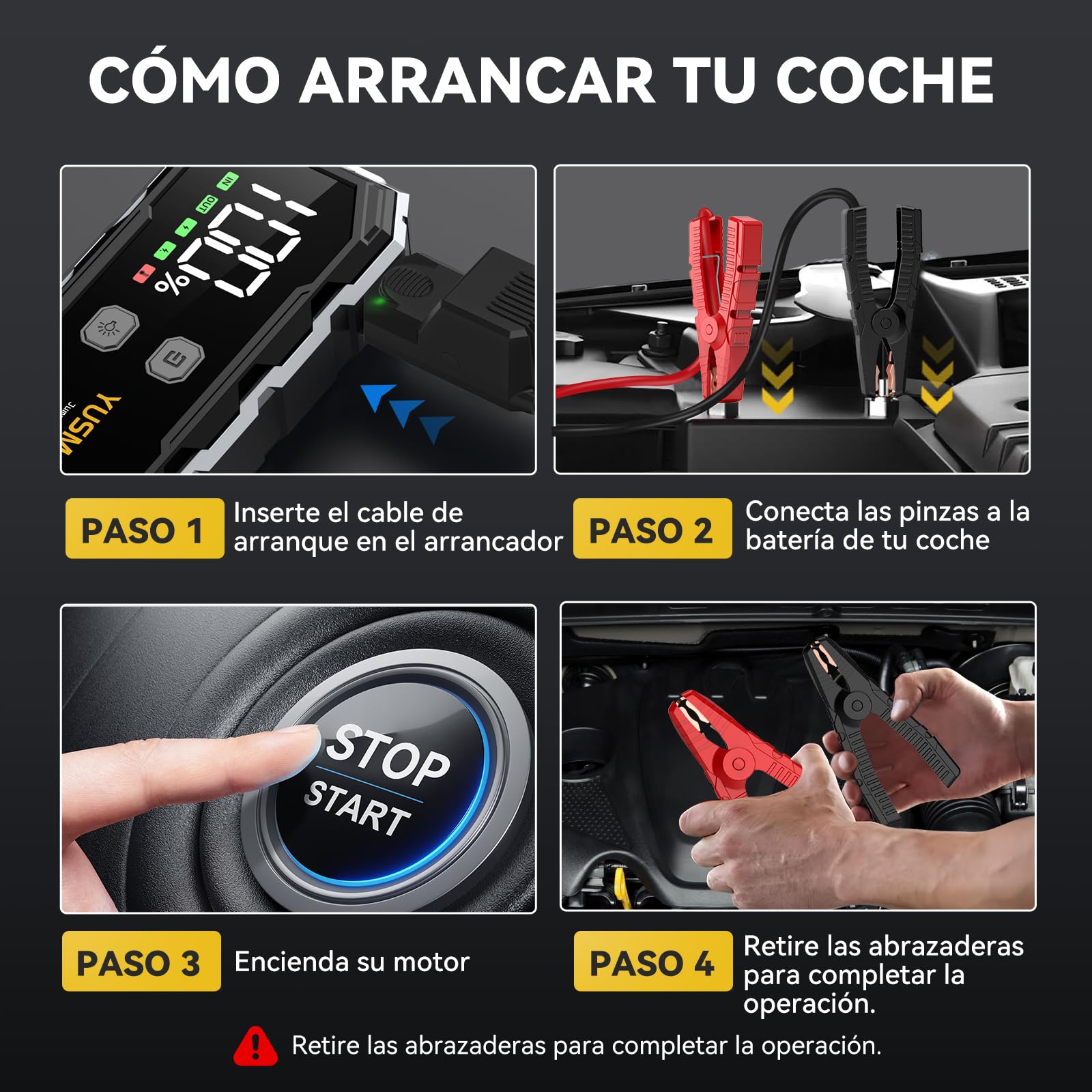 YUSMAN Arrancador de Coche, 10000A Arrancador de Baterias de Coche,12V Arrancador de Portátil con para All Gasolina o 10L Diesel, Linterna LED de Emergencia,Carga Rápida, Pantalla LCD Extragrande