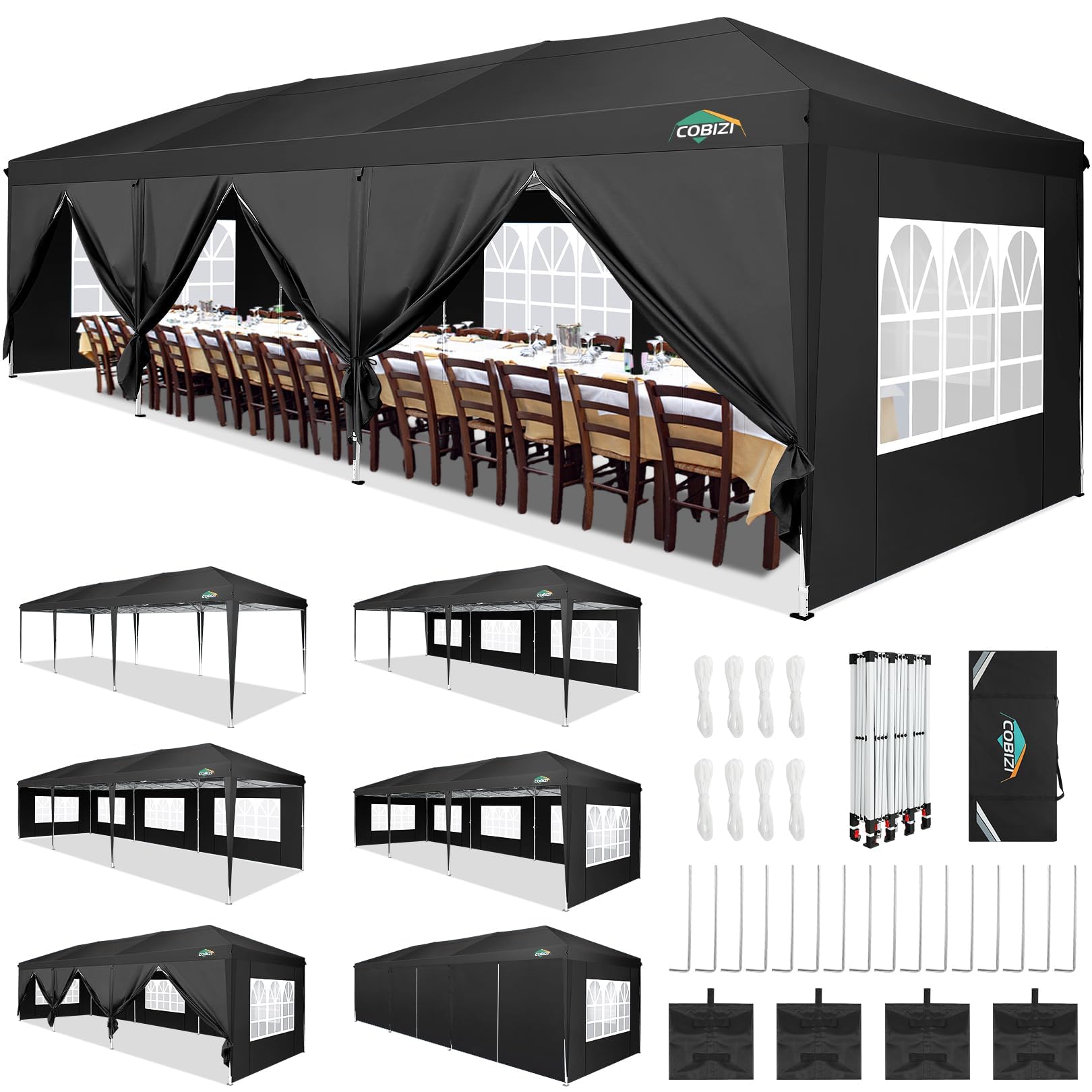COBIZI 10x30 Pop Up Canopy Tent for Parties with 8 Sidewalls Waterproof Commercial Instant Canopy 10x30 Party Tent for Backyard, Wedding Portable