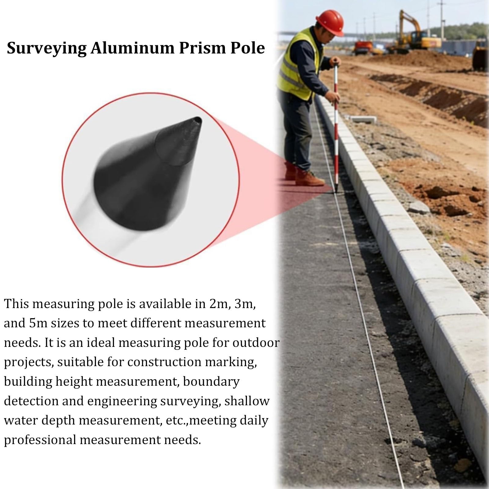 Pértiga de aluminio para levantamiento topográfico, varilla de medición seccionada, varilla de centrado desmontable, para levantamiento de terrenos, marcado de obras(2m/6.56ft)