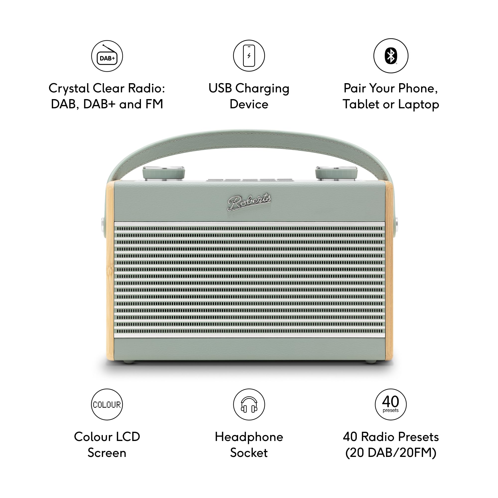 Roberts Rambler BT Stéréo Radio Portable, Dab+/FM/Bluetooth, Bleu Ciel