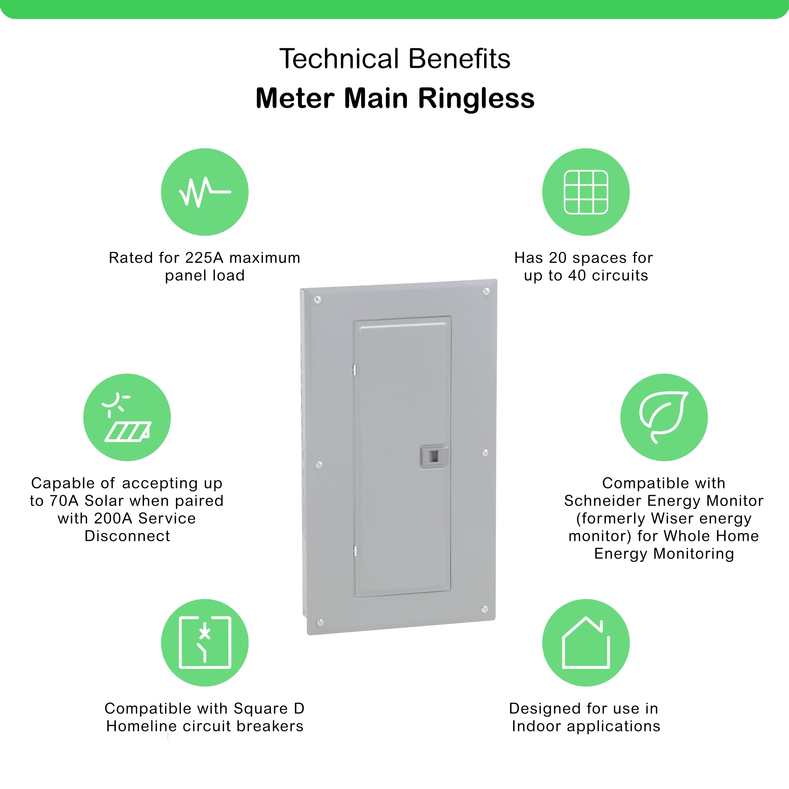 Square D - HOM2040M200PC Square D Convertible Mains (Breaker) Load Center, 120/240 Vac, 200 A, 1 Phases, 22000 Air Interrupt — Amazon image 2