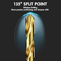 Vista 2 de 230Pcs Titanium Drill Bit Set, 135 Degree Tip HSS Drill Bit Kits, Sizes from 3/64" to 1/2" for Drilling Soft Metal, Aluminum, Copper, Wood and