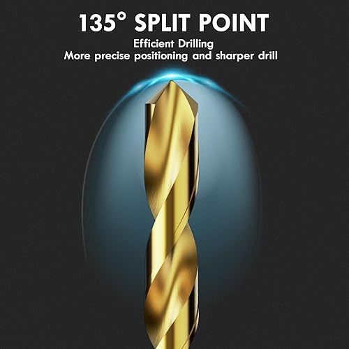 Miniatura 2 de Juego de 230 brocas de titanio, kits de brocas HSS de punta de 135 grados, tamaños de 364 a 12 pulgadas para perforar metal suave, aluminio, cobre,