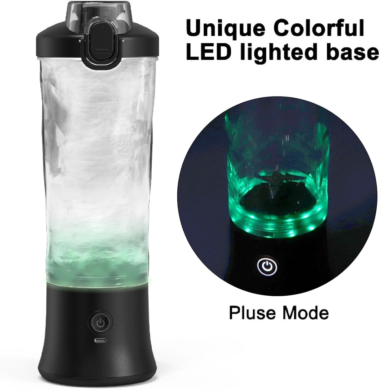 Portable Blender 600ml Cup, 18000RPM Speed USB Rechargeable Mini Juicer Cup Electric Fruit Mixer for Travel, Black, Stainless Steel Blades