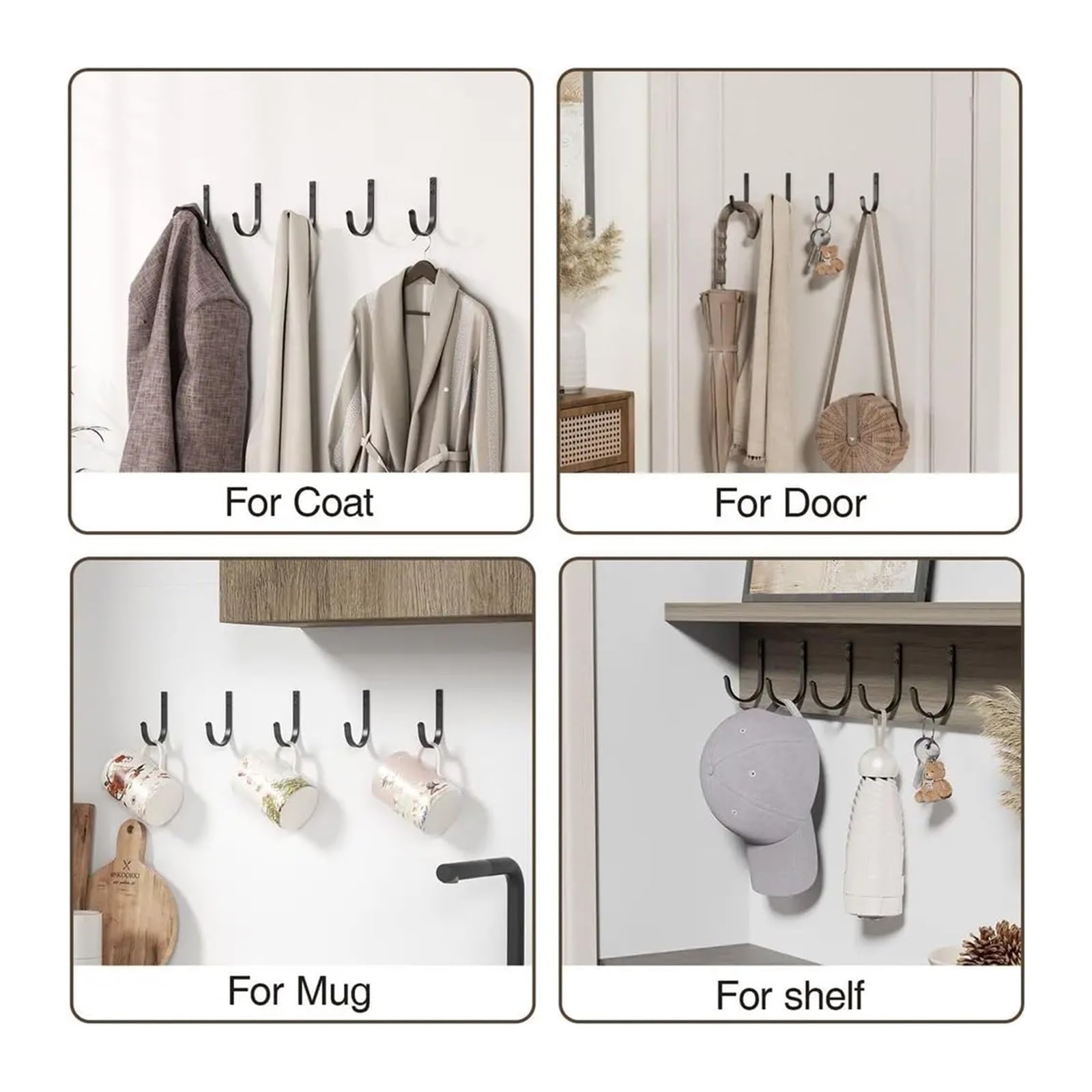 Ganchos Para Colgar Puerta Ganchos for Colgar Abrigo, Exterior, Armario, Puerta, Baños, Mochila, Bata, Negro 5 P