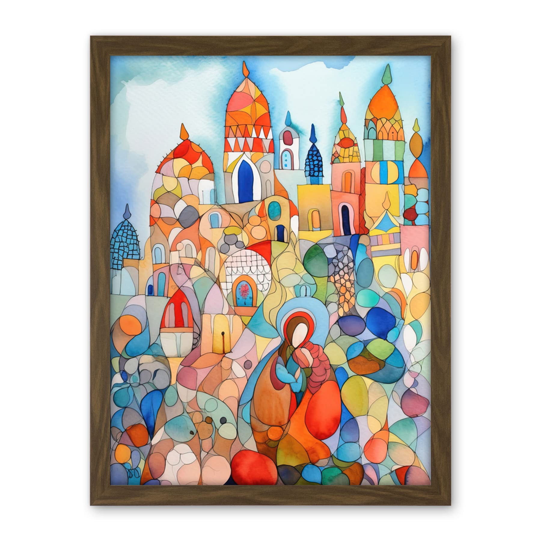 Artery8 Abstract Moroccan Cityscape Folk Art Artwork Framed Wall Art Print 18X24 Inch